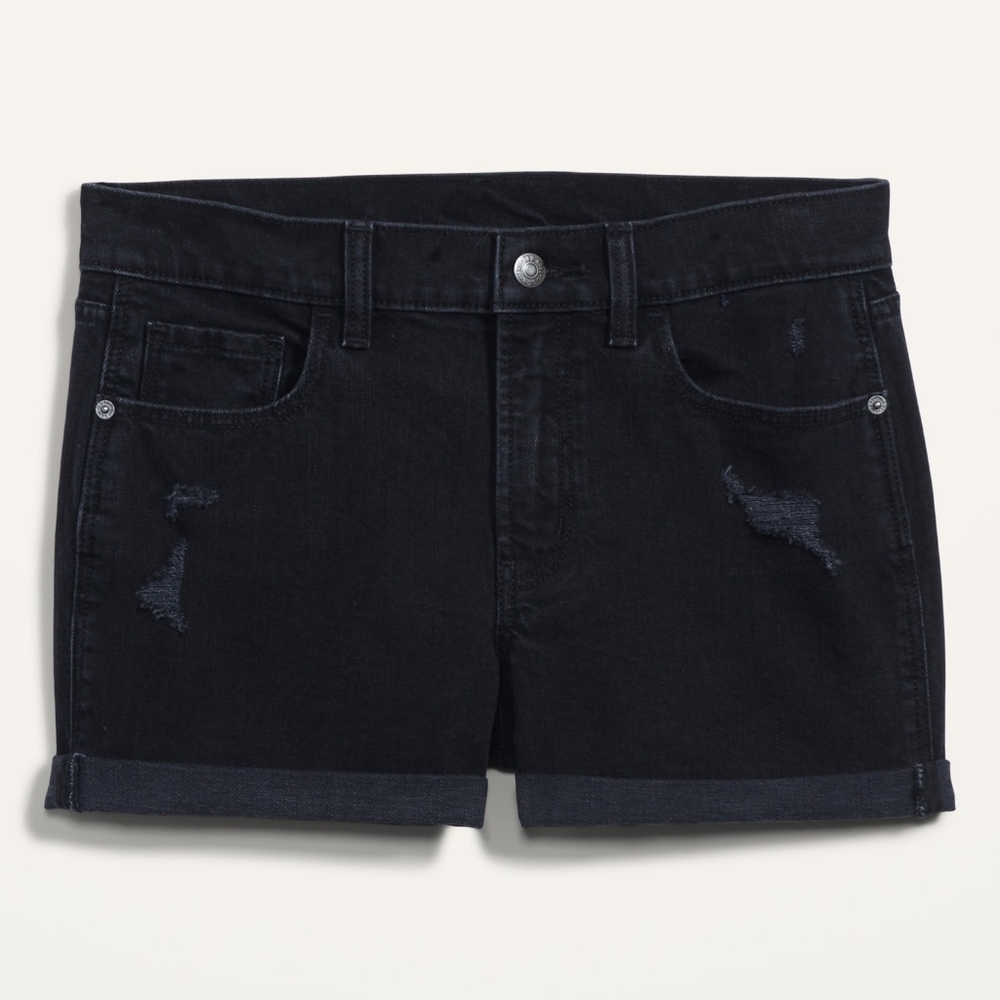 Old Navy, Mid-Rise Boyfriend Ripped Black Jean Shorts, size 2